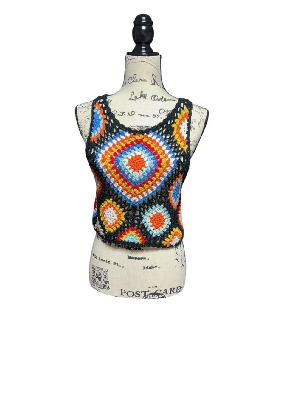 Altar'd State Blossom Crochet Granny Square Crop Top Multi Knit Boho Festival S